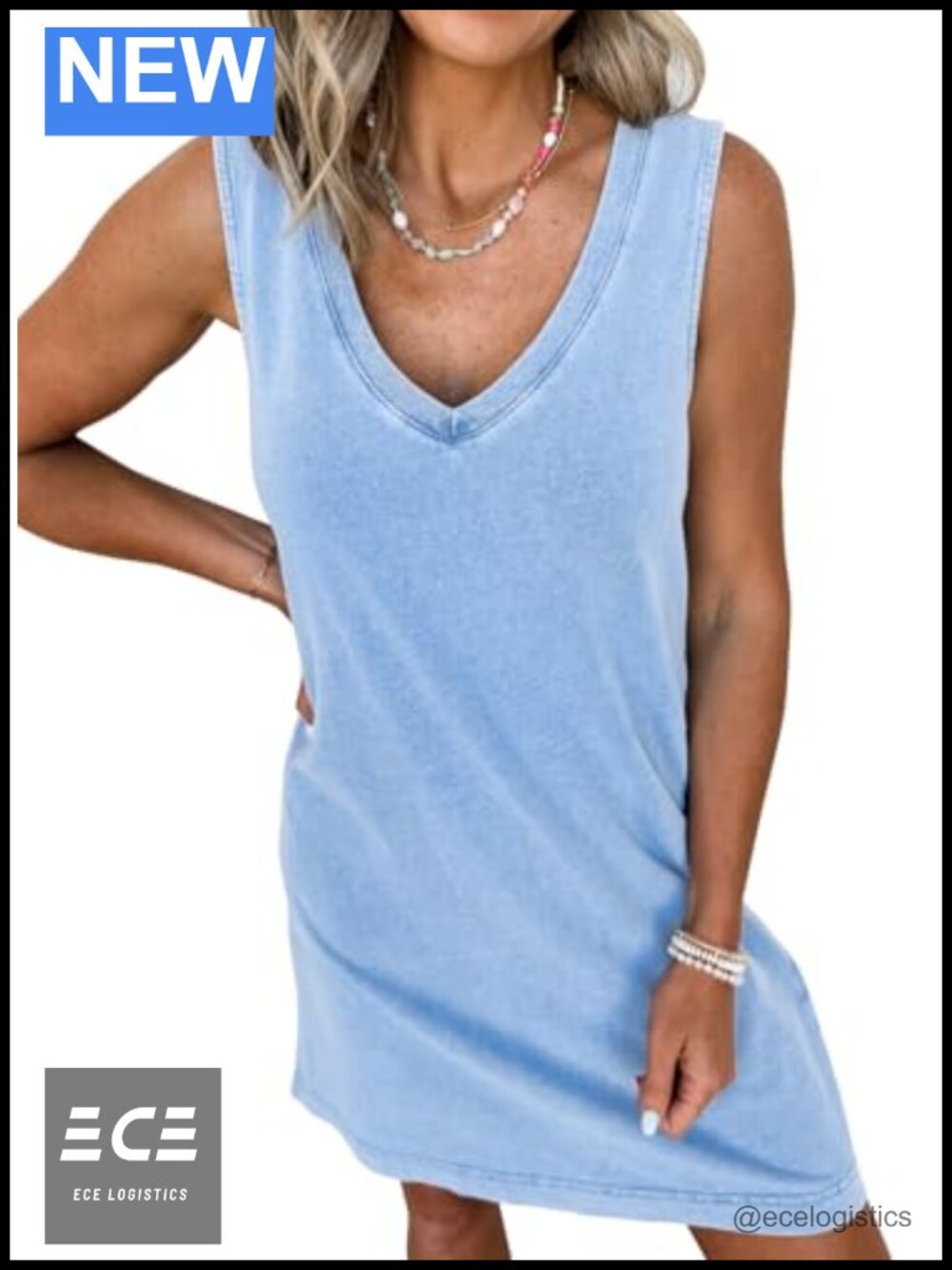 Womens Summer Dress 100% Cotton Sleeveless V-Neck Tank Mini Shift Casual